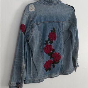 Arizona Jean Company Light Blue Denim Jacket with Red Rose Embroidery